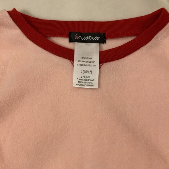 NWOT cuddle duds girls 10/12 fleece pajama set flame resistant pink/red - Picture 2 of 7